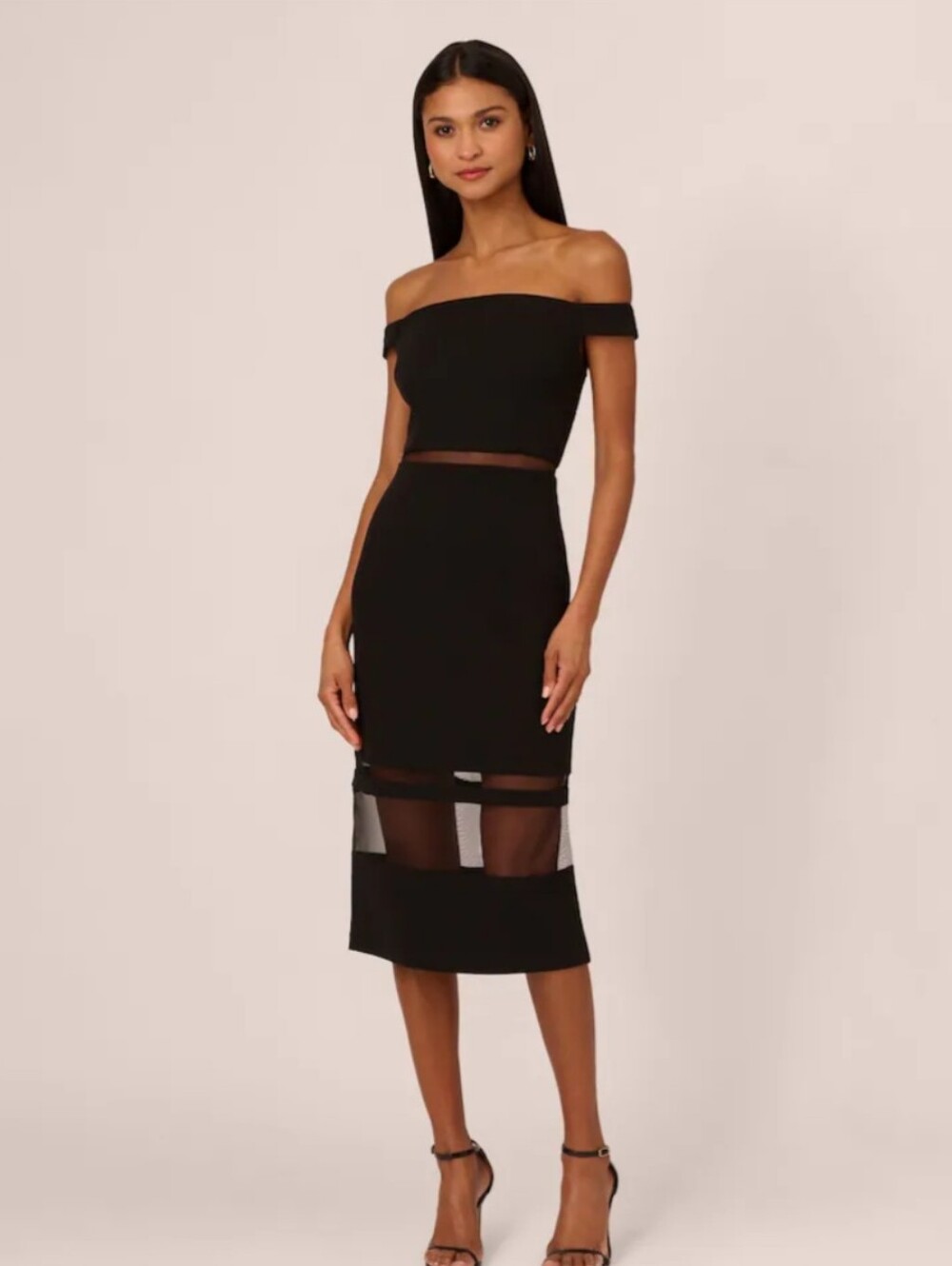 Adrianna Papell Knit Crepe Midi Black Dress